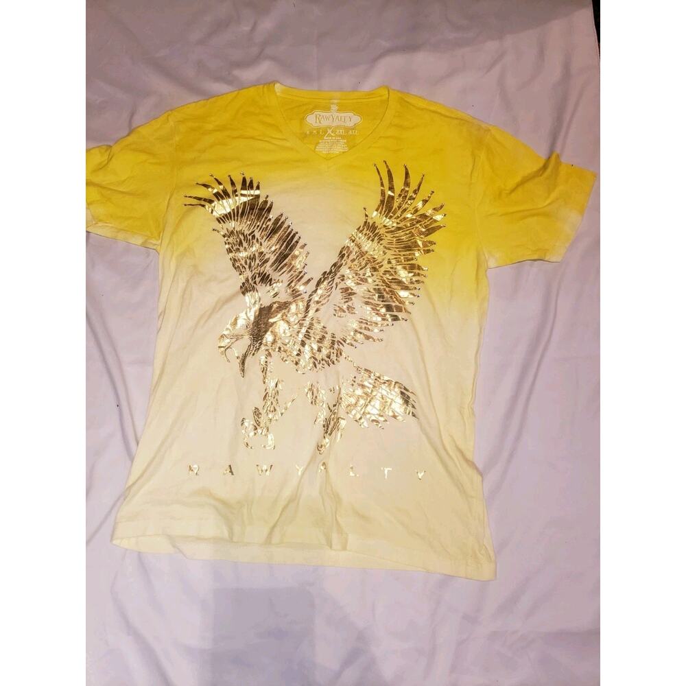 RAWYALTY COUTURE Shirt Mens Size XL Yellow Eagle Flag Made In USA Y2K